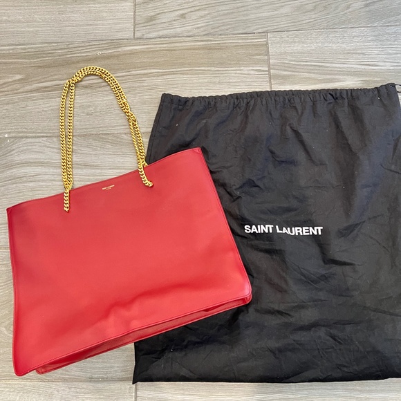 Saint Laurent Handbags - Saint Laurent Red Shopping Chain Bag Medium In Smooth Leather